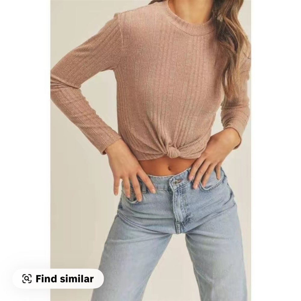Long Sleeve Knotted Ribbed Top - Picture 7 of 8